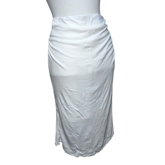 OGL Ruched Front Soft Midi Skirt Sz Medium Womens White Casual - Picture 1 of 9